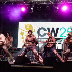 The Free Label performing at this year's CEBL Championship weekend street festival in Winnipeg.