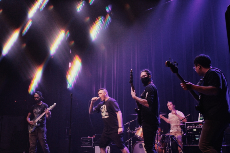 Photo of the Manitoba metalcore band Planeshifter, performing on The Park Theatre stage.