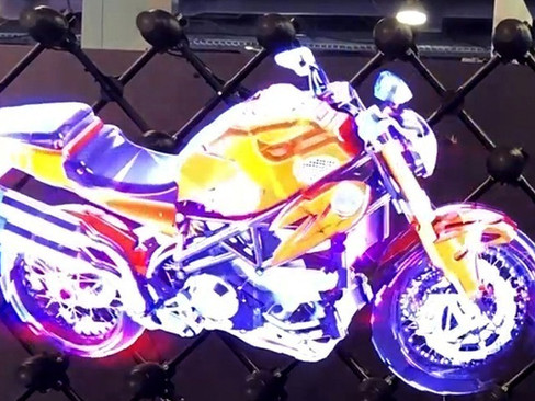Floating video hologram of a motorcycle