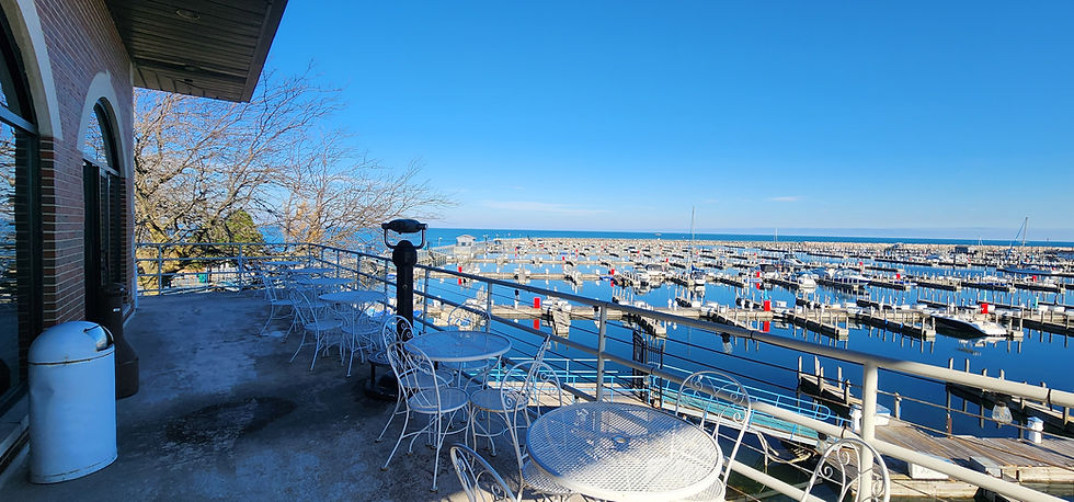 waterfront event venue terrace overlooking a marina in Indiana