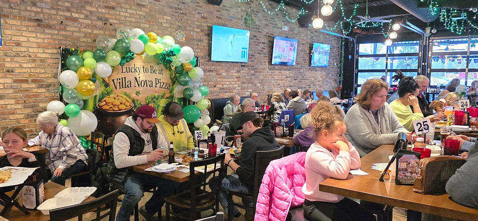 Guests gathered for Bingo night and networking at Villa Nova Pizza during a Lockport Chamber event