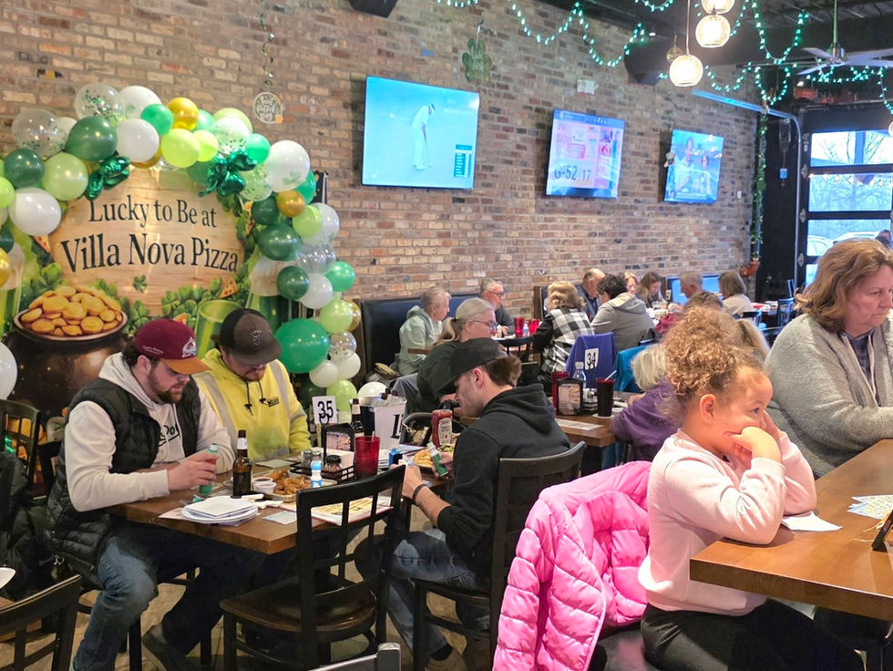 Guests gathered for Bingo night and networking at Villa Nova Pizza during a Lockport Chamber event