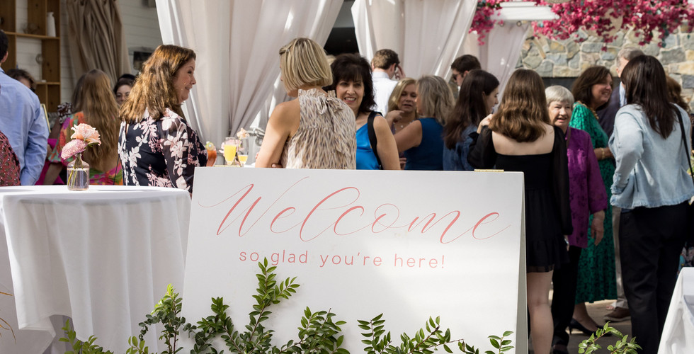 Welcome sign and flower decorations