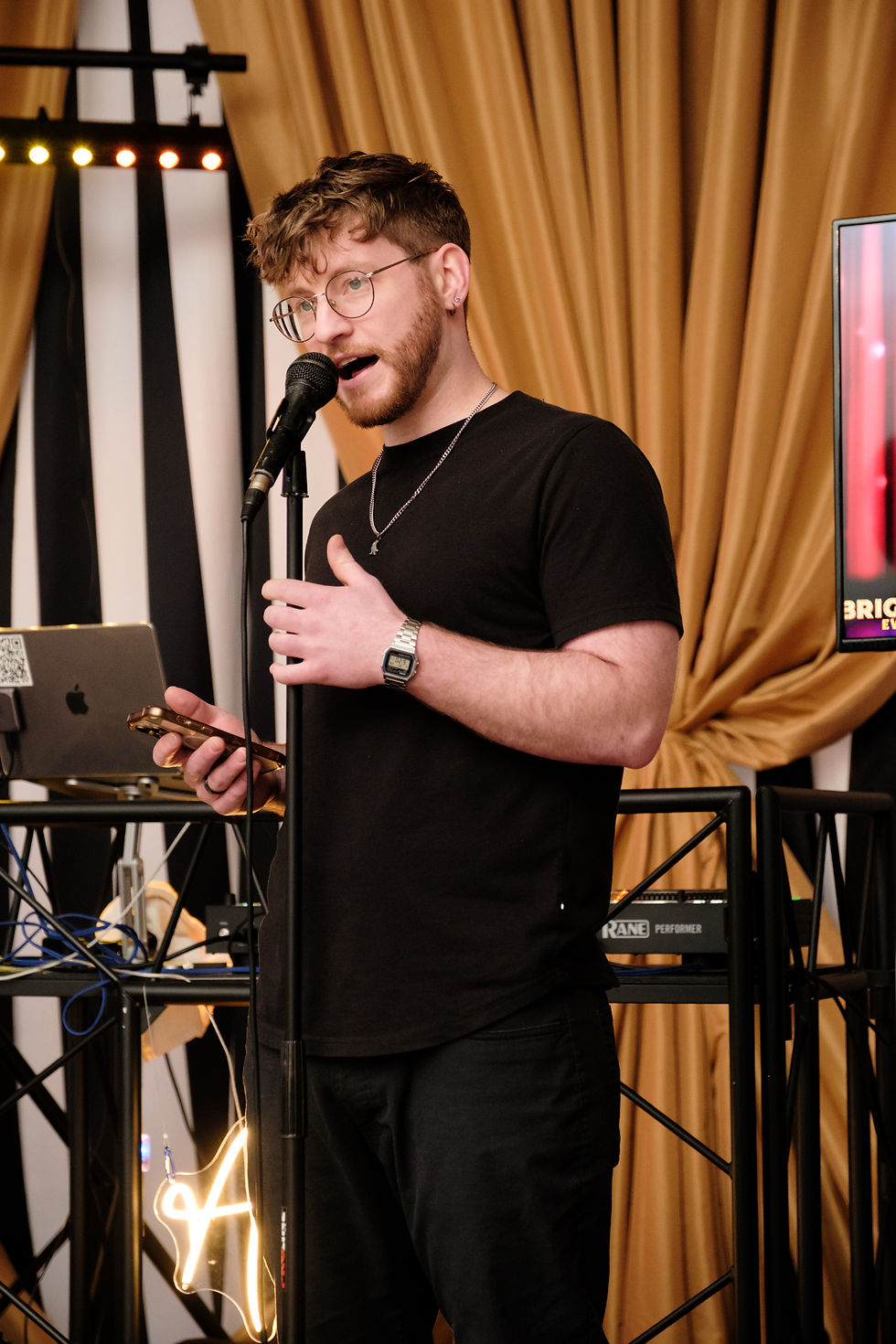 Bright Light Events & Entertainment emcee hosting a corporate event in Chicago