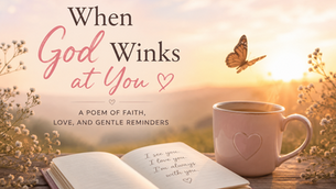 Open journal and mug with a butterfly flying over