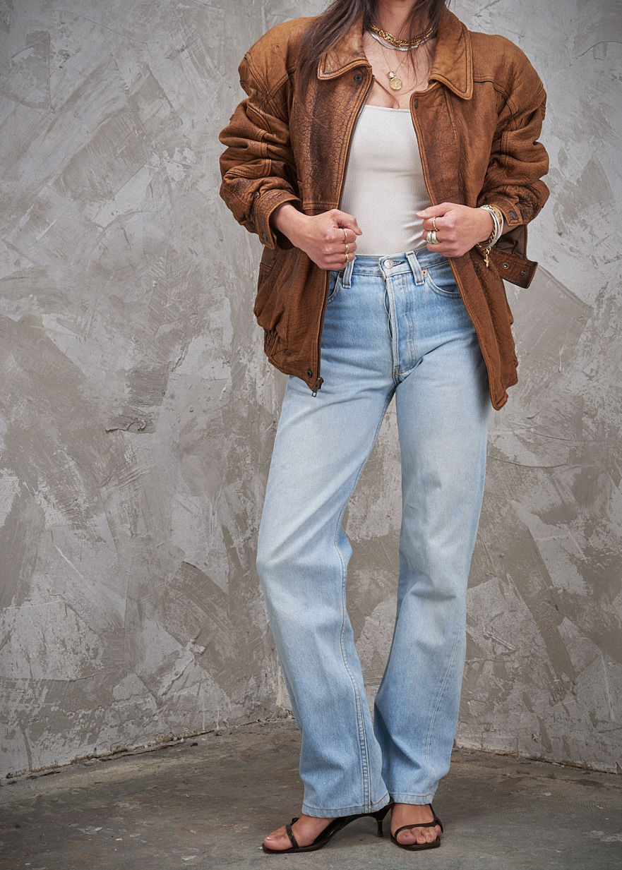 Thumbnail: NORTH BEACH Michael Hoban 1980s Distressed Leather Bomber Jacket M