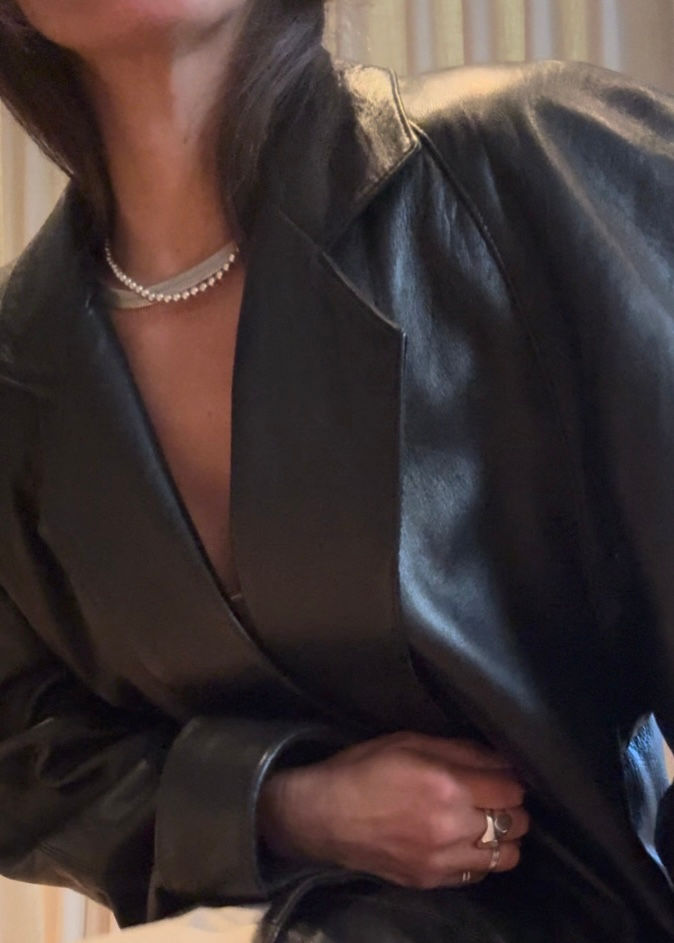 Thumbnail: EREZ 1990s Open Front Leather Midi Jacket L