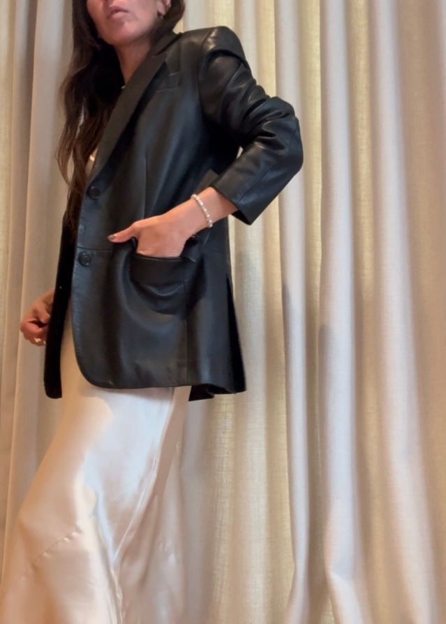 Thumbnail: BALLY Y2K Minimalist Espresso Leather Blazer S