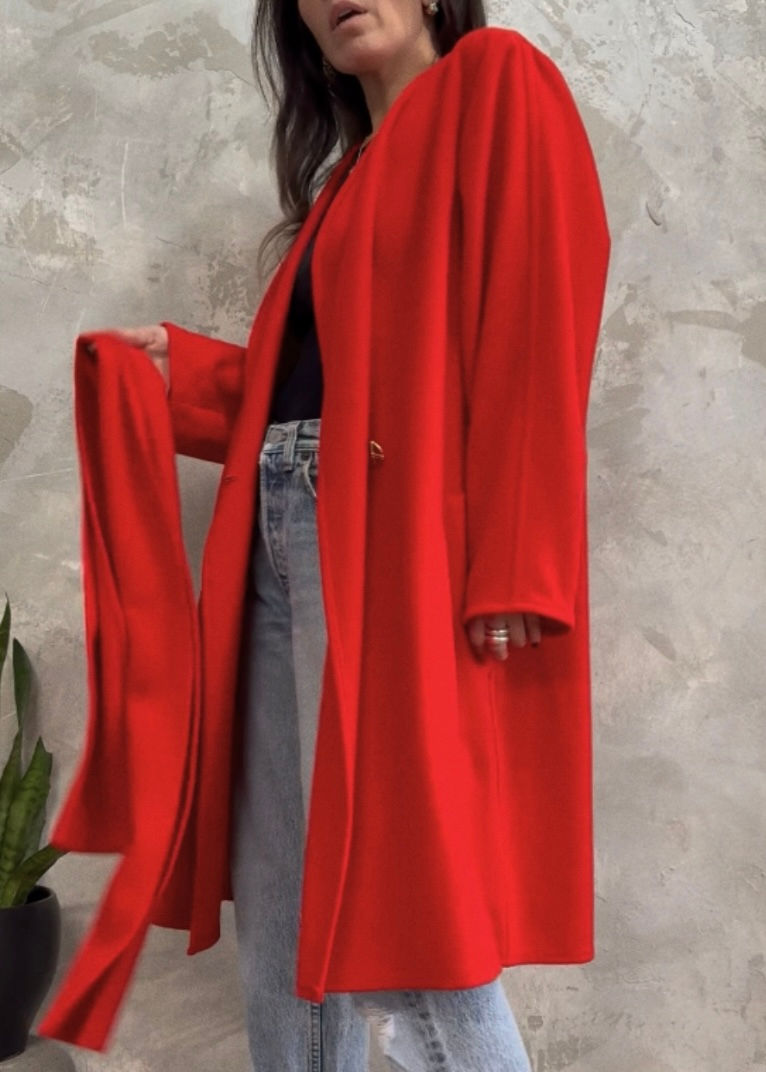 Thumbnail: DONNA KARAN 1980s Red Wool Coat w Scarf M