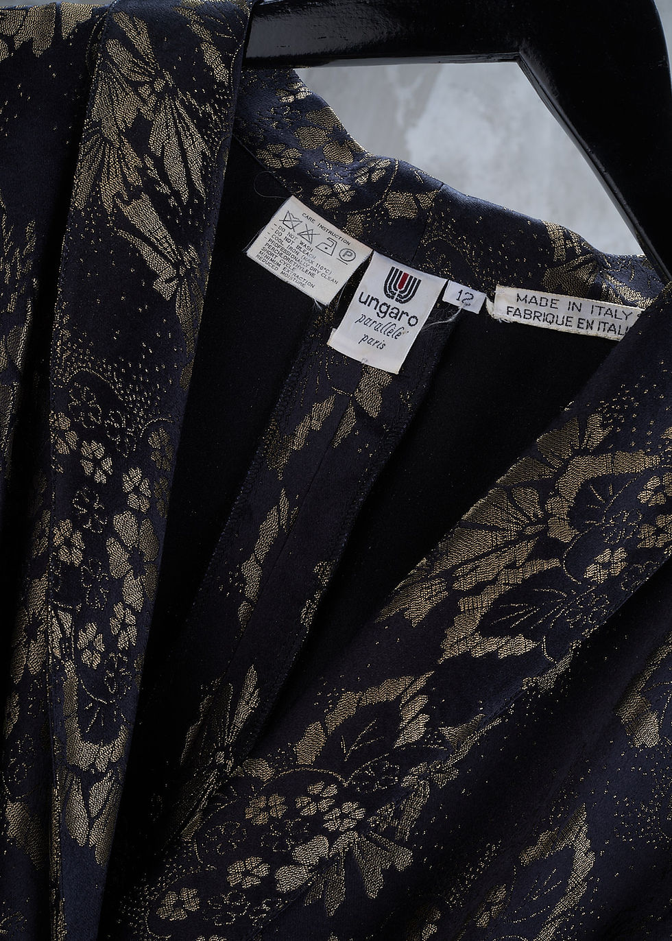 Thumbnail: EMANUEL UNGARO 1980s Gold Jacquard Satin Ruched Wrap Dress M
