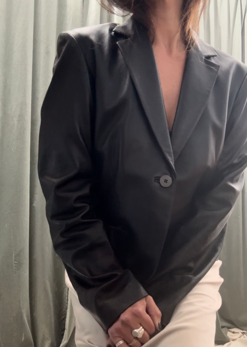 Thumbnail: DONNA KARAN 1990s Black Lamb Leather Blazer S