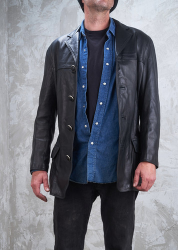 GIANNI VERSACE 1992 Black Leather Mens Western Jacket S M Rare | A