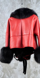 Gianfranco+Ferre+Red+Leather+black+faux+1988+fux+Collection+Couture+france+blazer+coat+jac