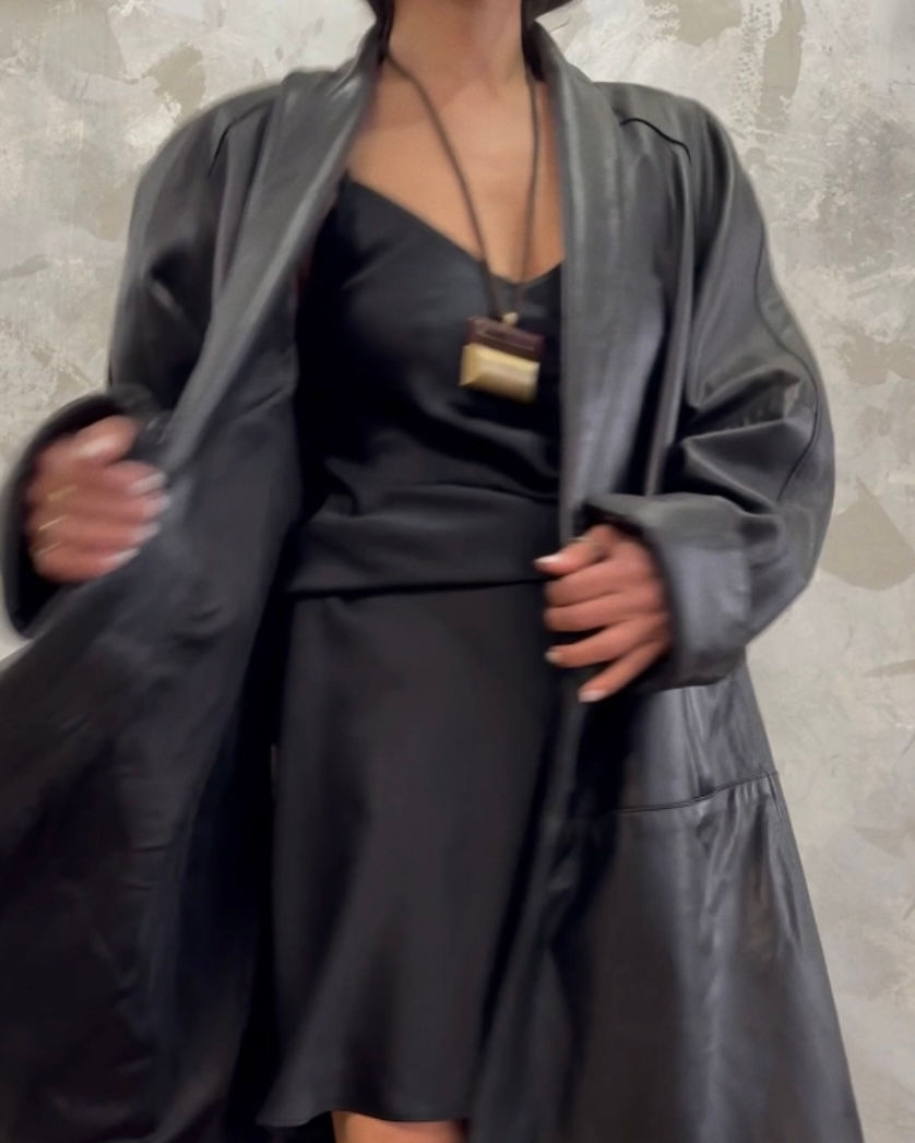 Thumbnail: 1990s Leather Shawl Collar Swing Jacket