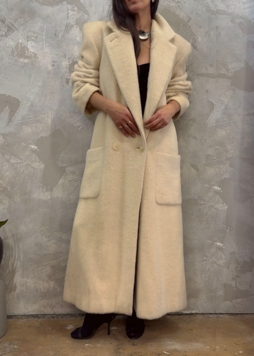 Thumbnail: PERRY ELLIS 1980s Ivory Wool Overcoat M