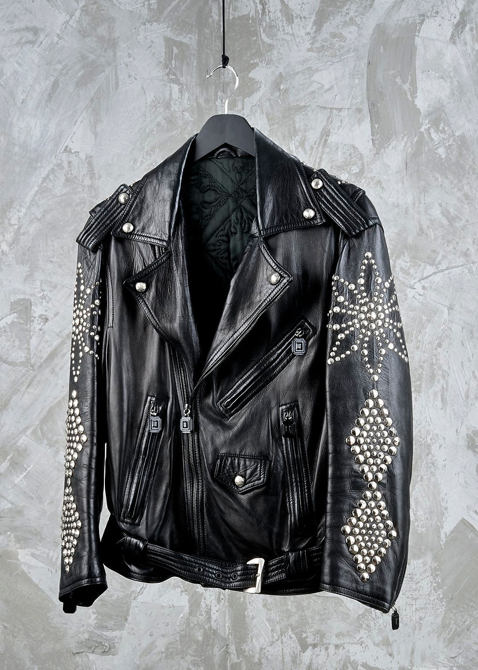 Thumbnail: GIANNI VERSACE Rare Fall 1991 Runway Black Studded Leather Moto Jacket S-M