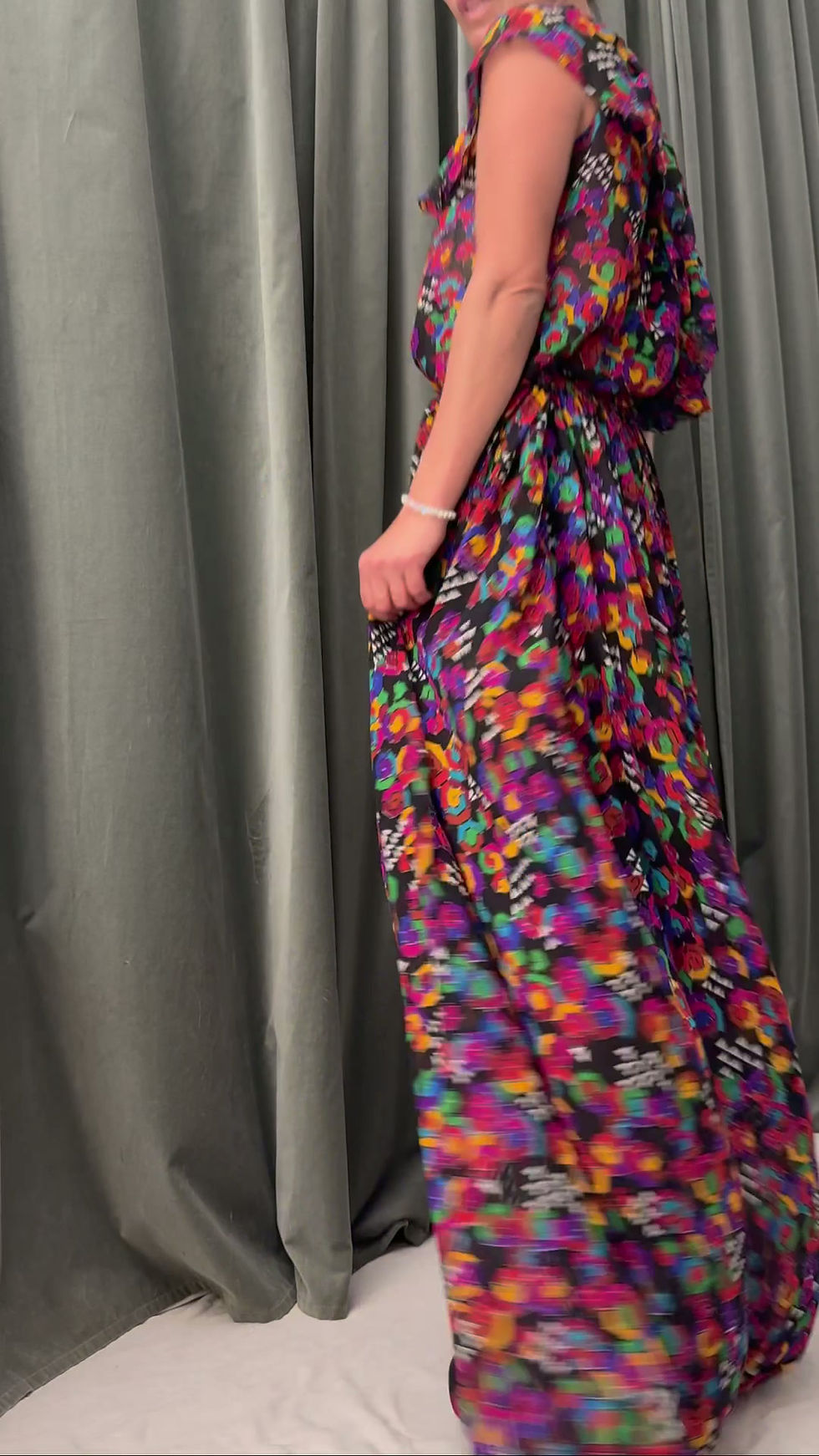Thumbnail: SAINT LAURENT Rive Gauche 1980 Rare Floral Silk Maxi Dress Set M