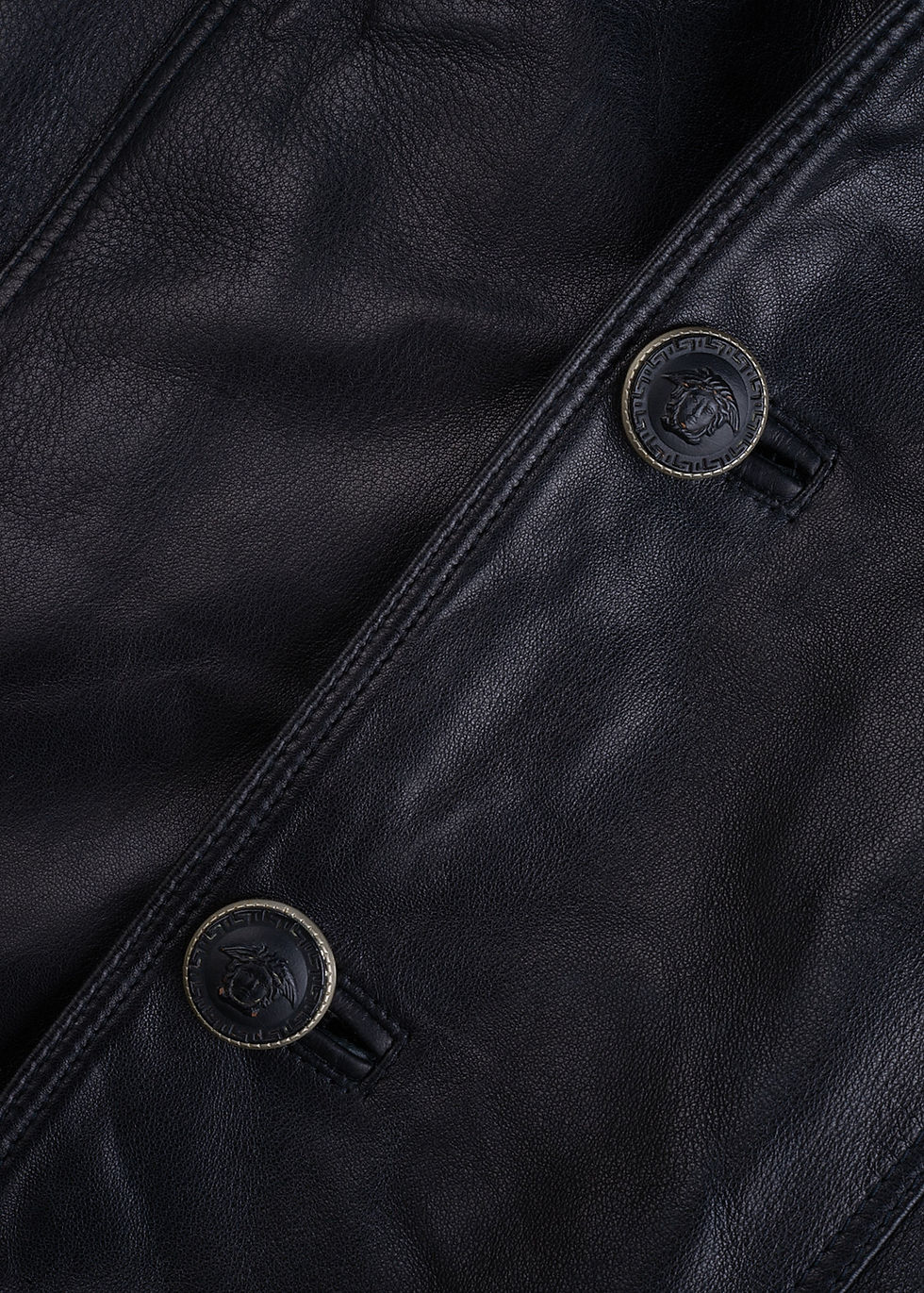 Thumbnail: GIANNI VERSACE 1992 Black Leather Mens Western Jacket S M Rare
