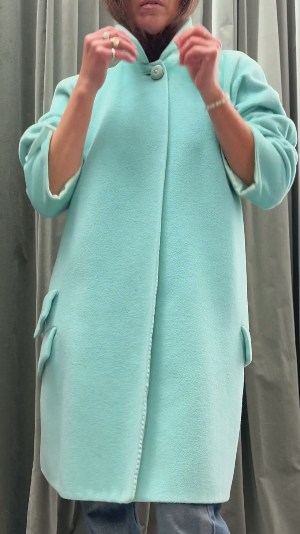Thumbnail: GIANNI VERSACE Couture Fall 1996 Runway Blue Midi Coat M