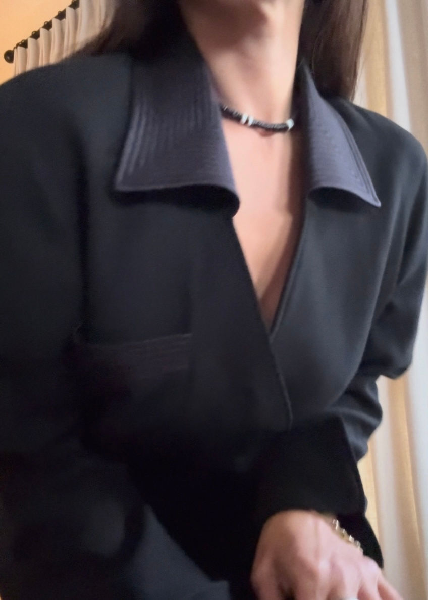 Thumbnail: GENNY 1990s Satin-Trim Black Dress Jacket M