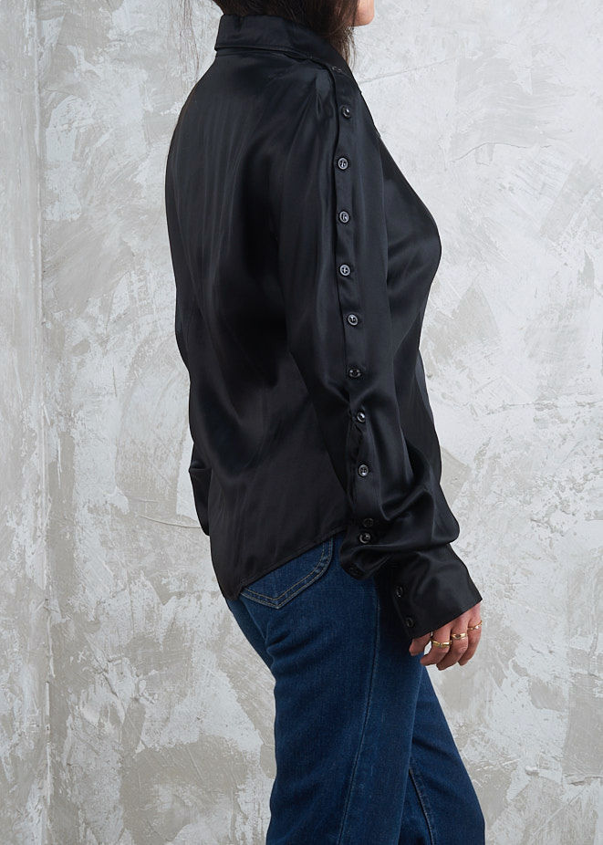 Thumbnail: CHRISTIAN DIOR Boutique 2004 Satin Button Arm Blouse S