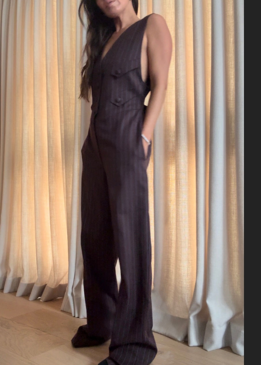 Thumbnail: KARL LAGERFELD 1990s PinStripe Vested Jumpsuit S