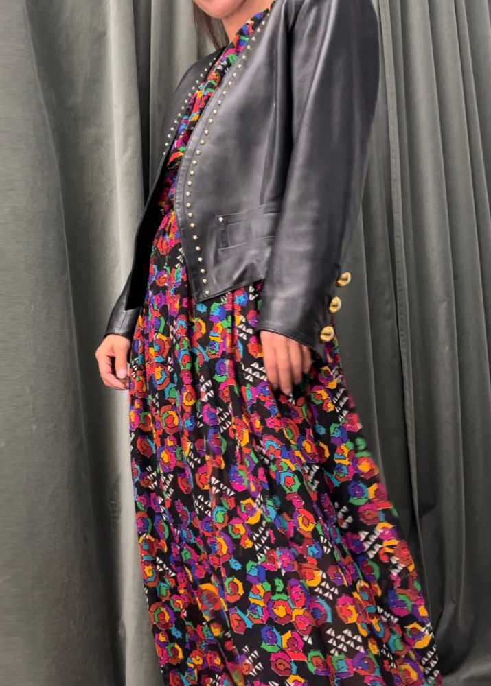 Thumbnail: SAINT LAURENT Rive Gauche 1980 Rare Floral Silk Maxi Dress Set M