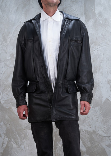 GIANNI VERSACE 1991 Menswear Leather Zip up MidJacket S M | A Part