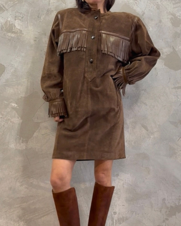 Thumbnail: SAINT LAURENT 1990 Rive Gauche Collection Suede and Leather Fringe Mini S