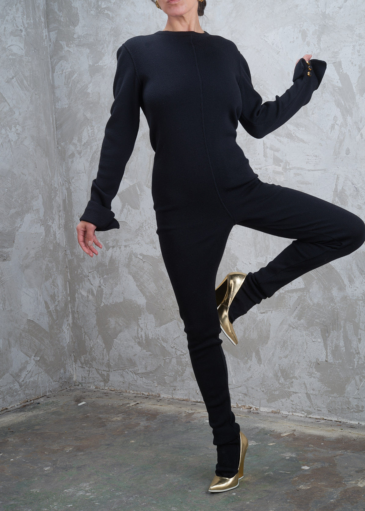 KARL LAGERFELD 1990s Wool Knit Footed Jumpsuit M