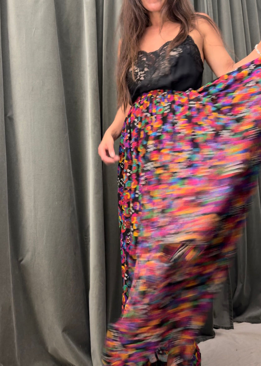 Thumbnail: SAINT LAURENT Rive Gauche 1980 Rare Floral Silk Maxi Dress Set M