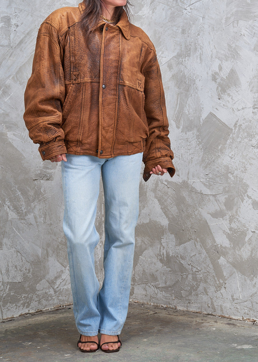 Thumbnail: NORTH BEACH Michael Hoban 1980s Distressed Leather Bomber Jacket M