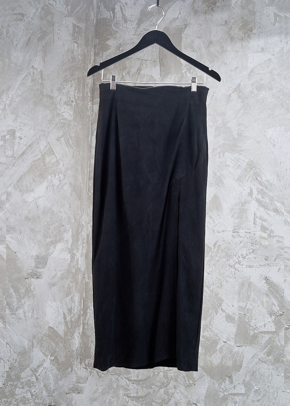 Thumbnail: 1990s Black Suede Leather Slit Skirt M