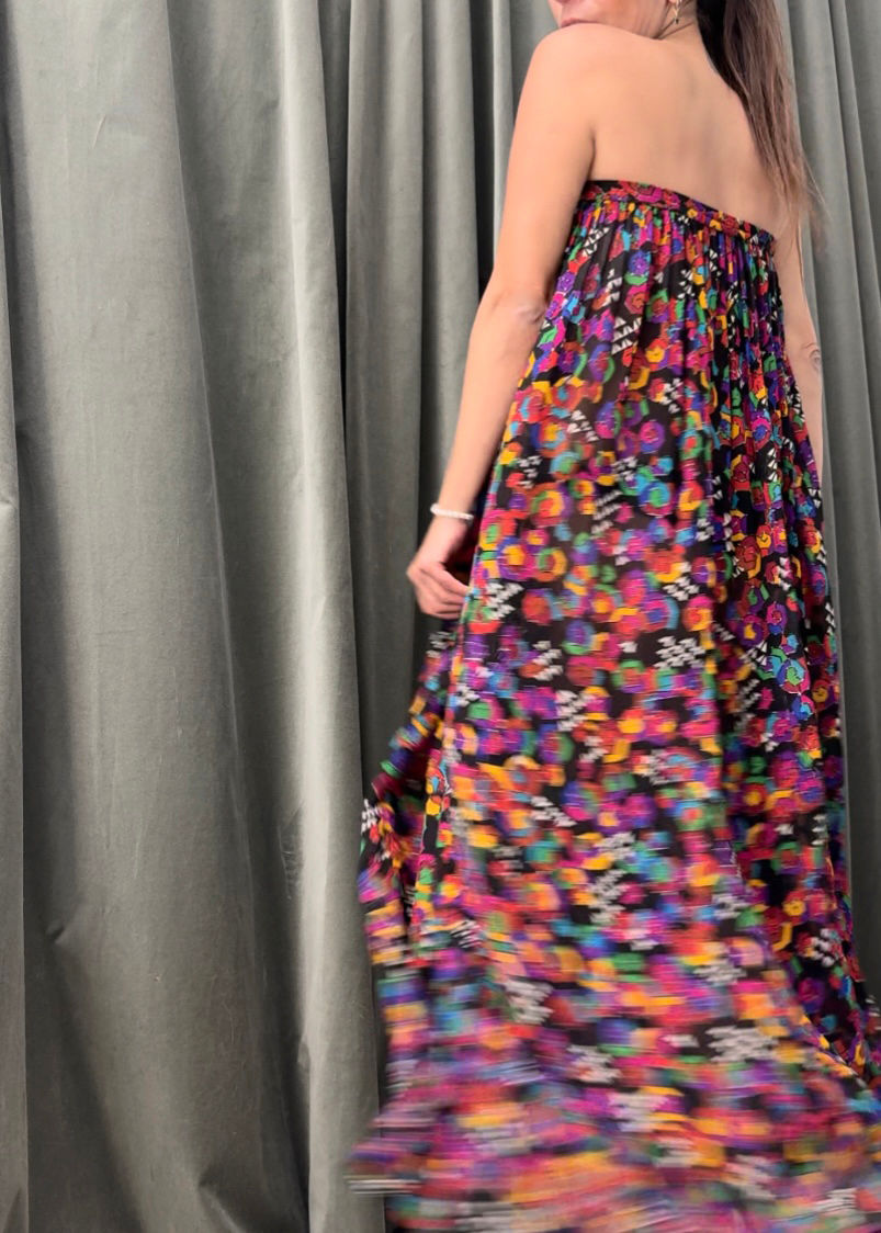 Thumbnail: SAINT LAURENT Rive Gauche 1980 Rare Floral Silk Maxi Dress Set M