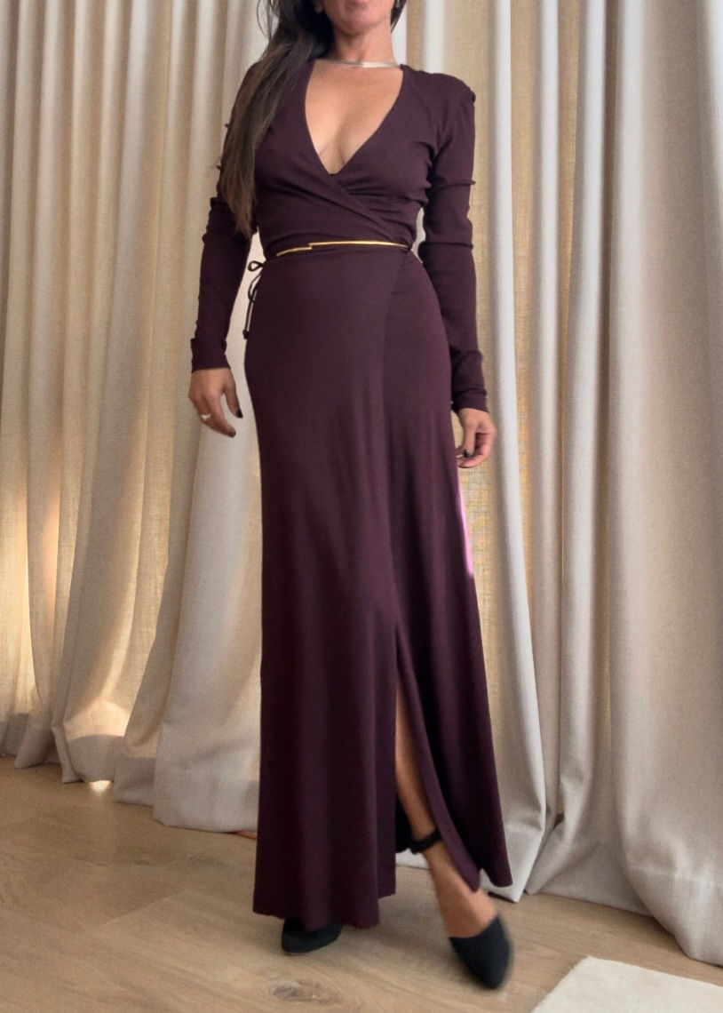 Thumbnail: DONNA KARAN 1990s burgundy Wrap Dress XS-S