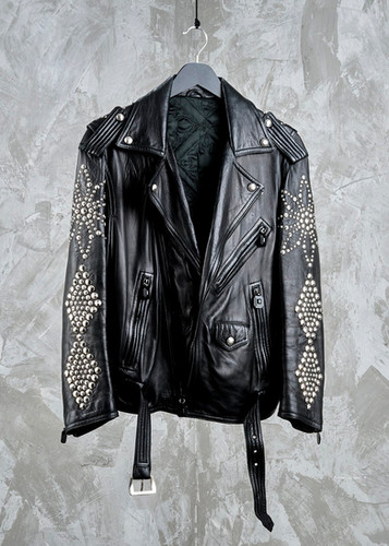GIANNI VERSACE Rare Fall 1991 Runway Black Studded Leather Moto