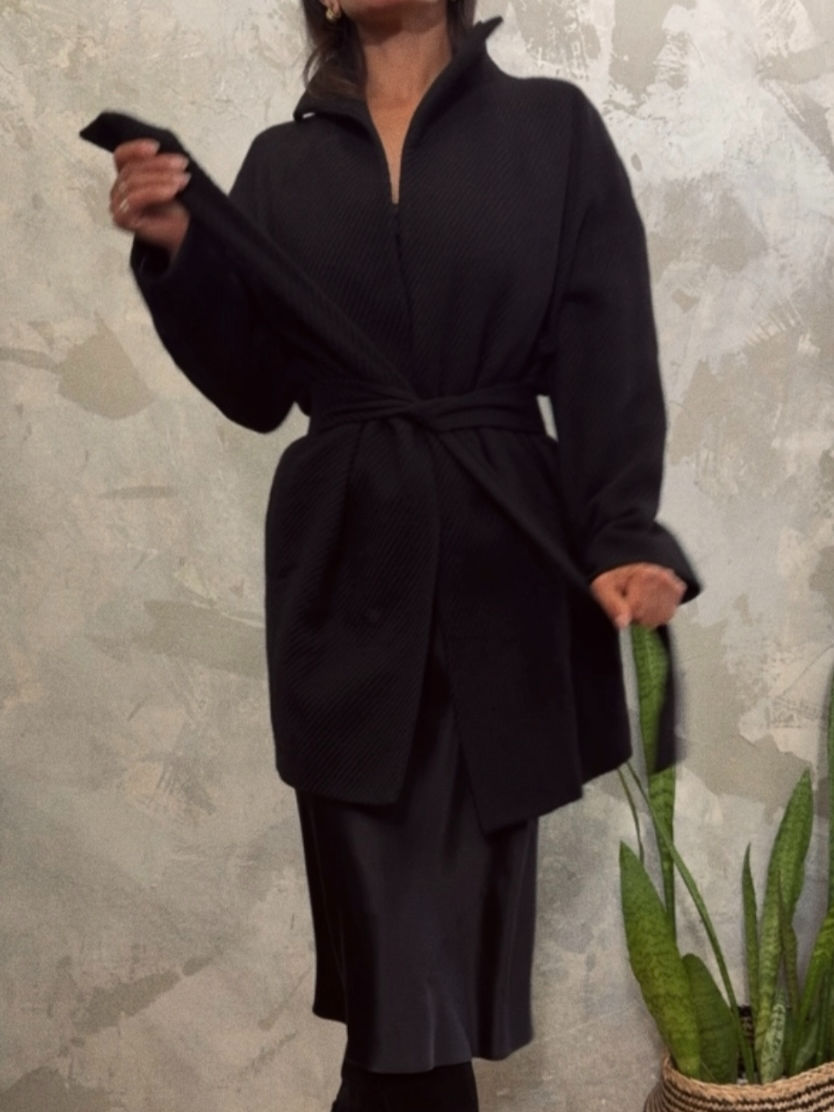Thumbnail: DONNA KARAN Y2K Tie Front Wool Jacket S