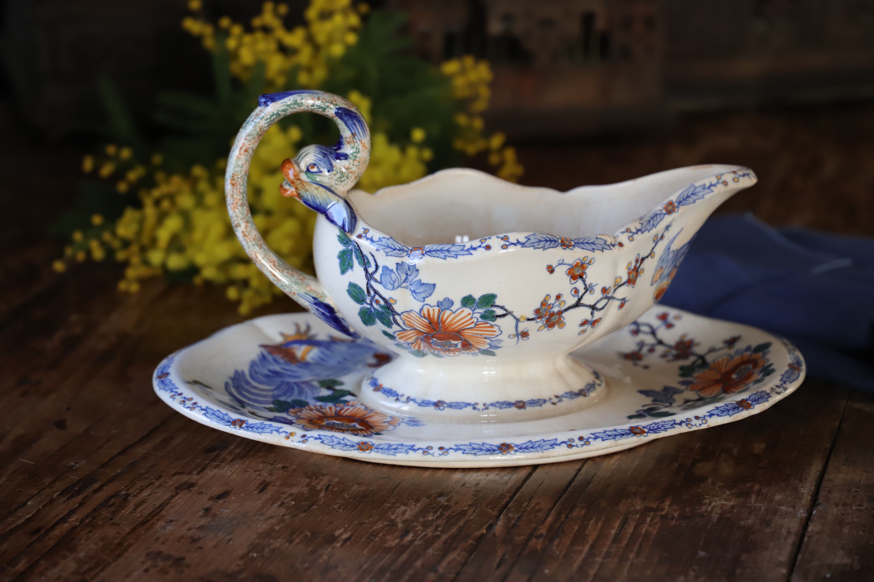 Gien sauceboat rooster and peonies model