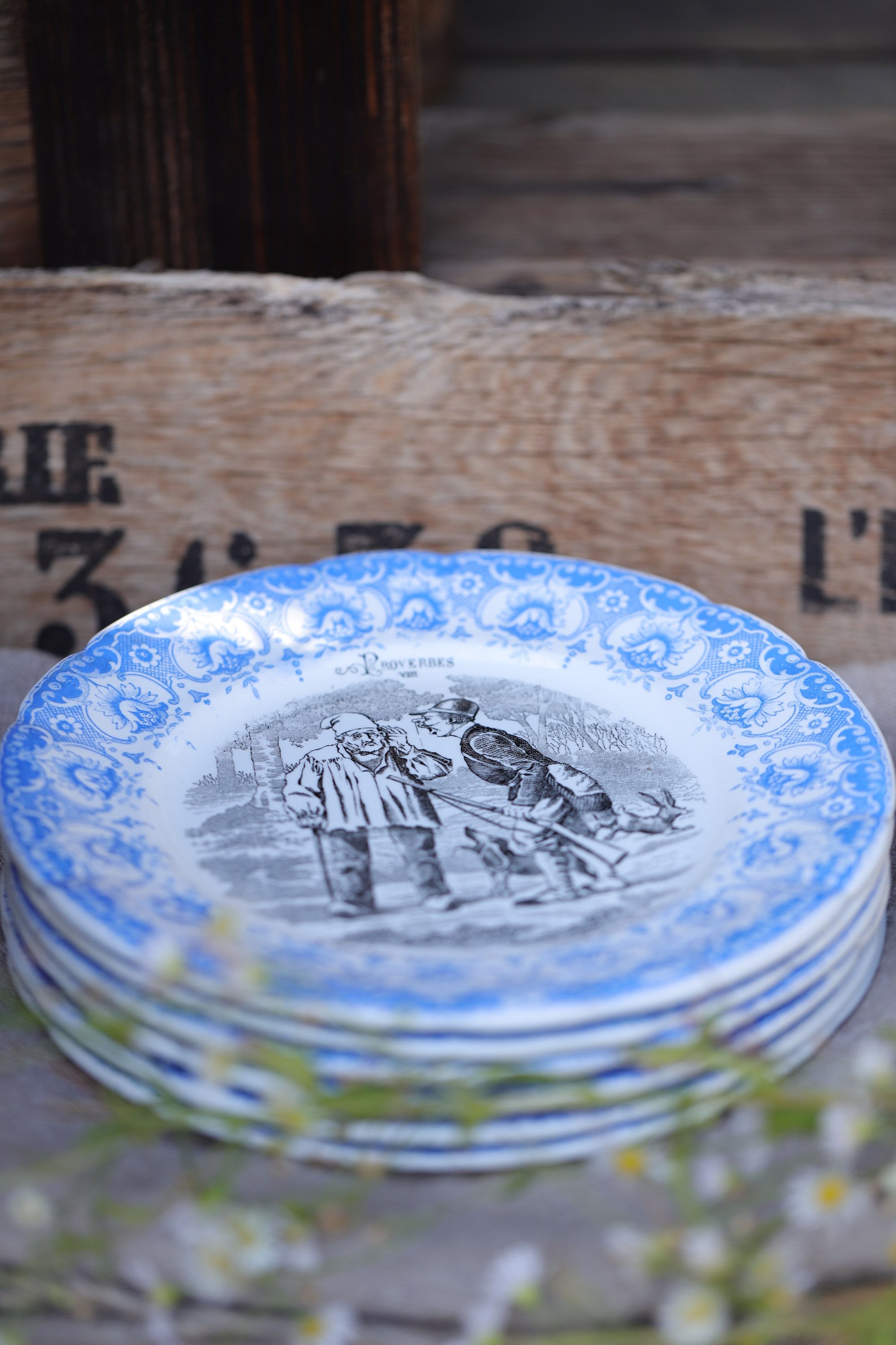 Series of talking plates from the 19th century "the proverbs" of St Amand