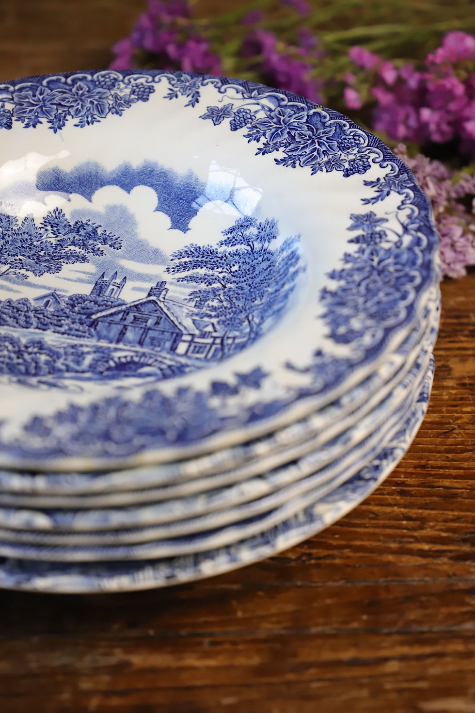 Thumbnail: 7 mismatched English soup plates