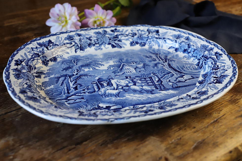 Miniature : 3 plats bleus en terre de fer anglaise par Booths