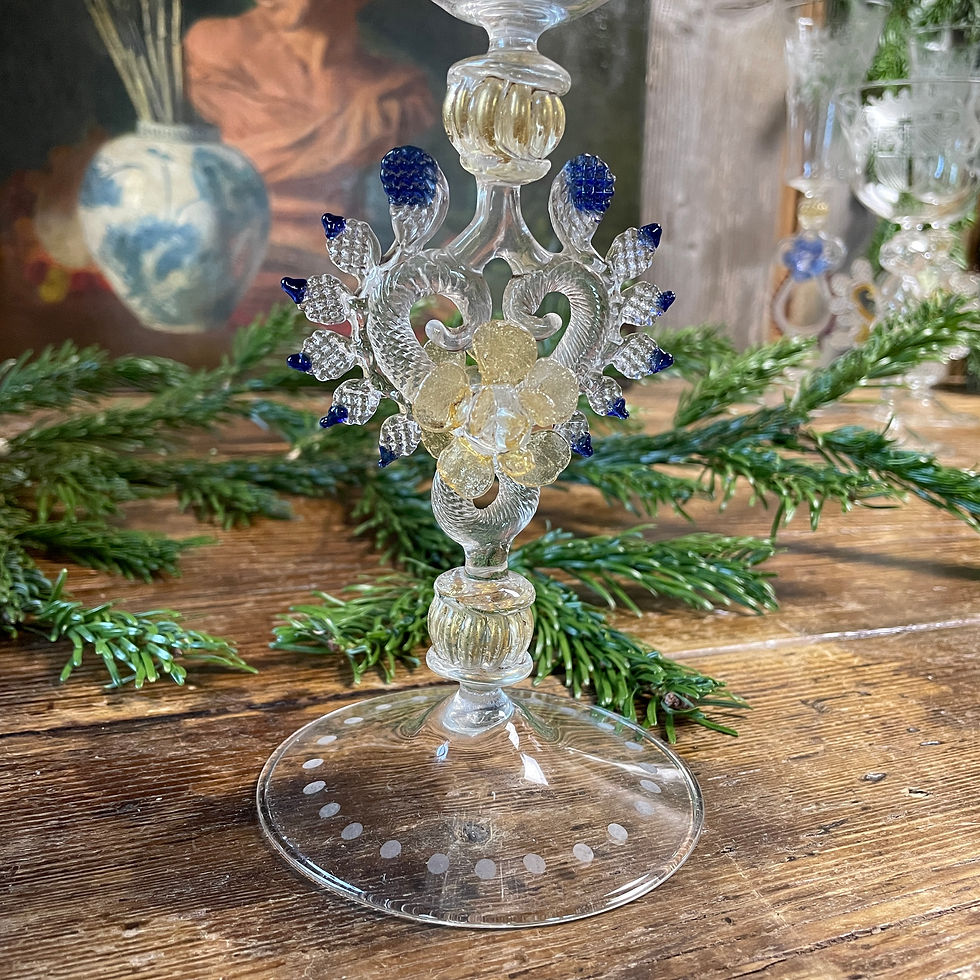 Thumbnail: Exceptional Murano glass flute - blue and gold