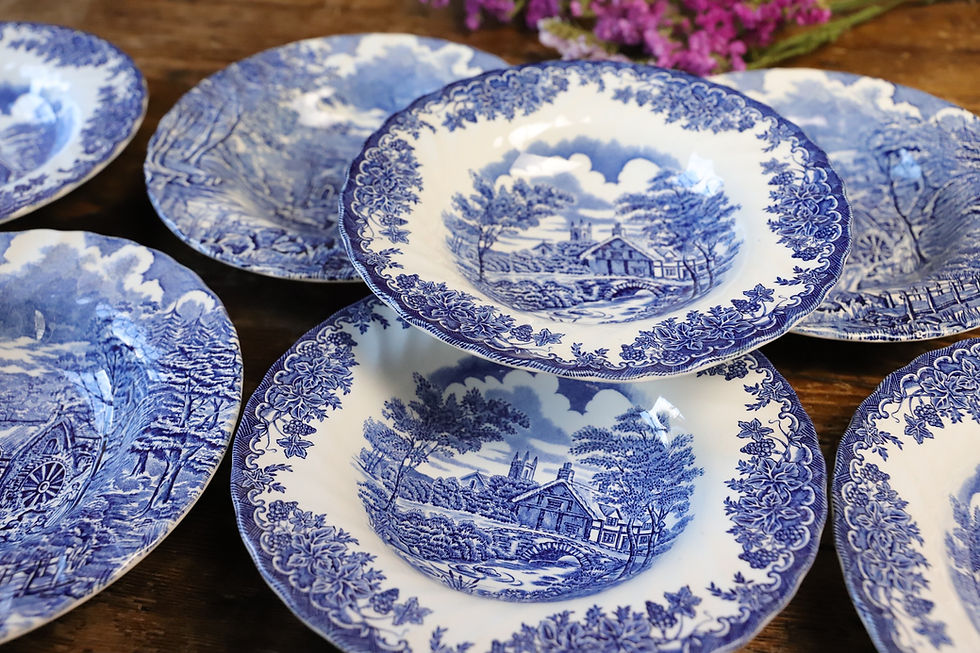 Thumbnail: 7 mismatched English soup plates