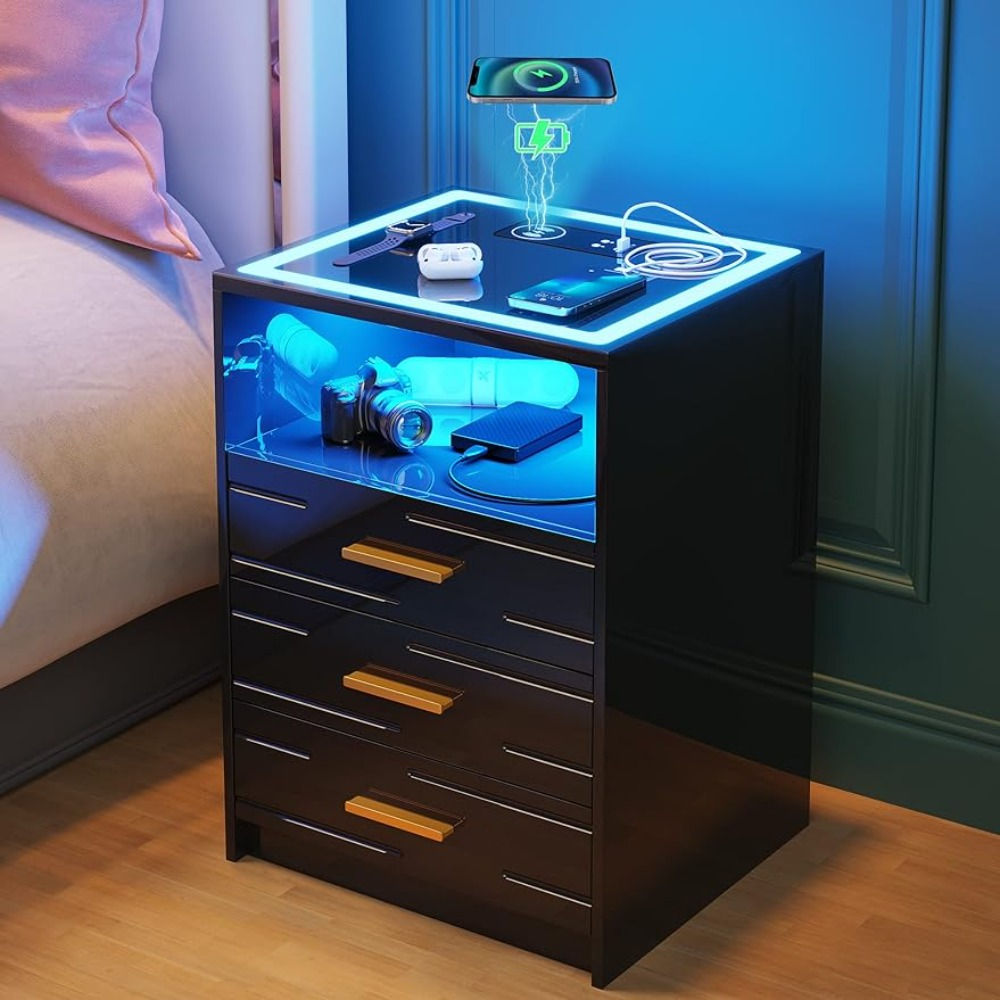 LED Nightstand with Wireless Charging Station