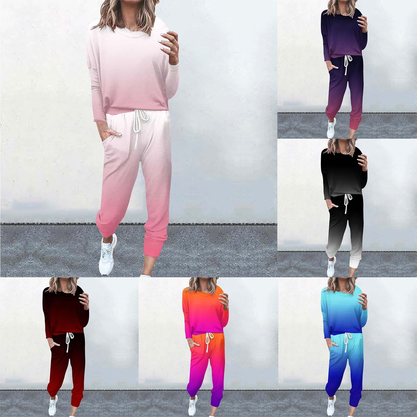 Autumn Ladies Tracksuit Gradient Color Sweatshirt Tops+Pants 2 Piece Set 
