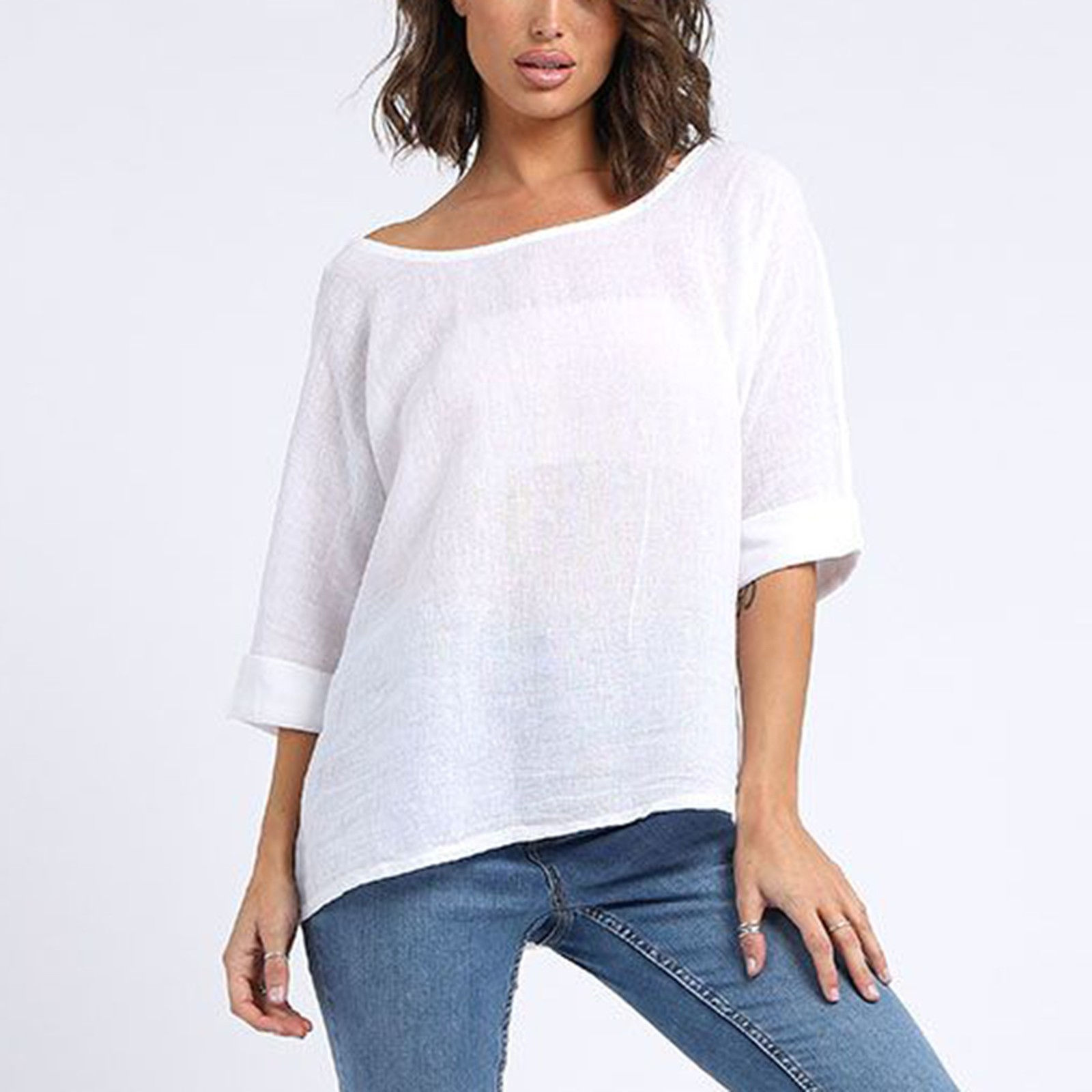 Women'S Top Blouse Casual O-Neck 3/4 Sleeve Plus Sizes