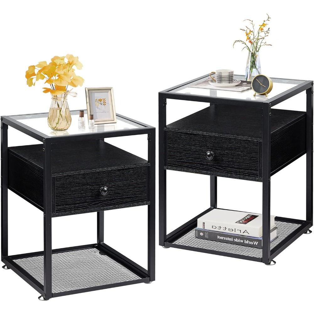 Lounge Corner Table Tempered Glass End Table Set of 2 Side