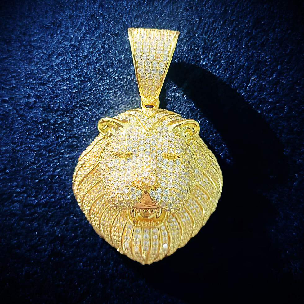 Men Lion Head Pendant Full Zircon Gold Color