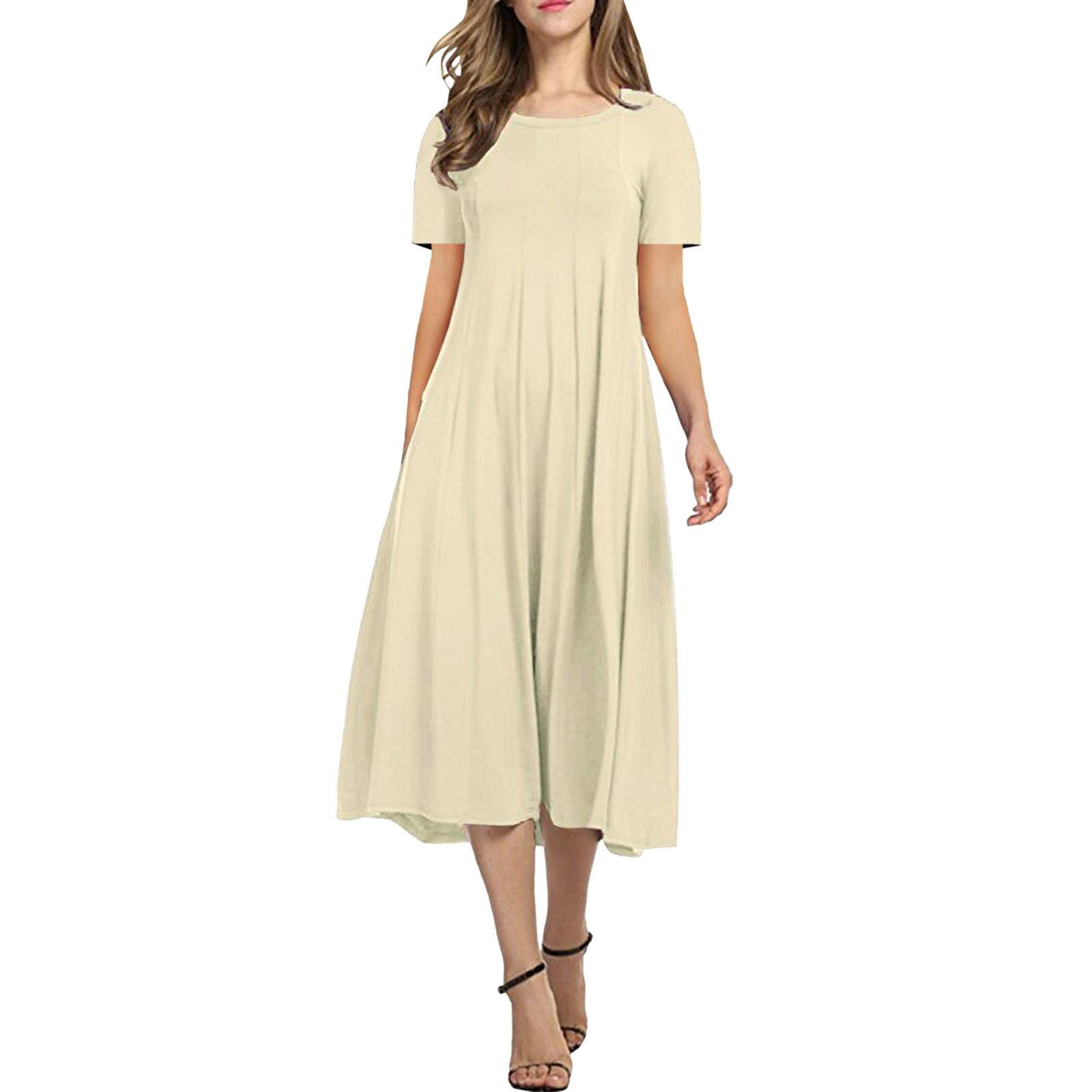Women'S Summer Dress Round Neck Short Sleeved Long Dresses