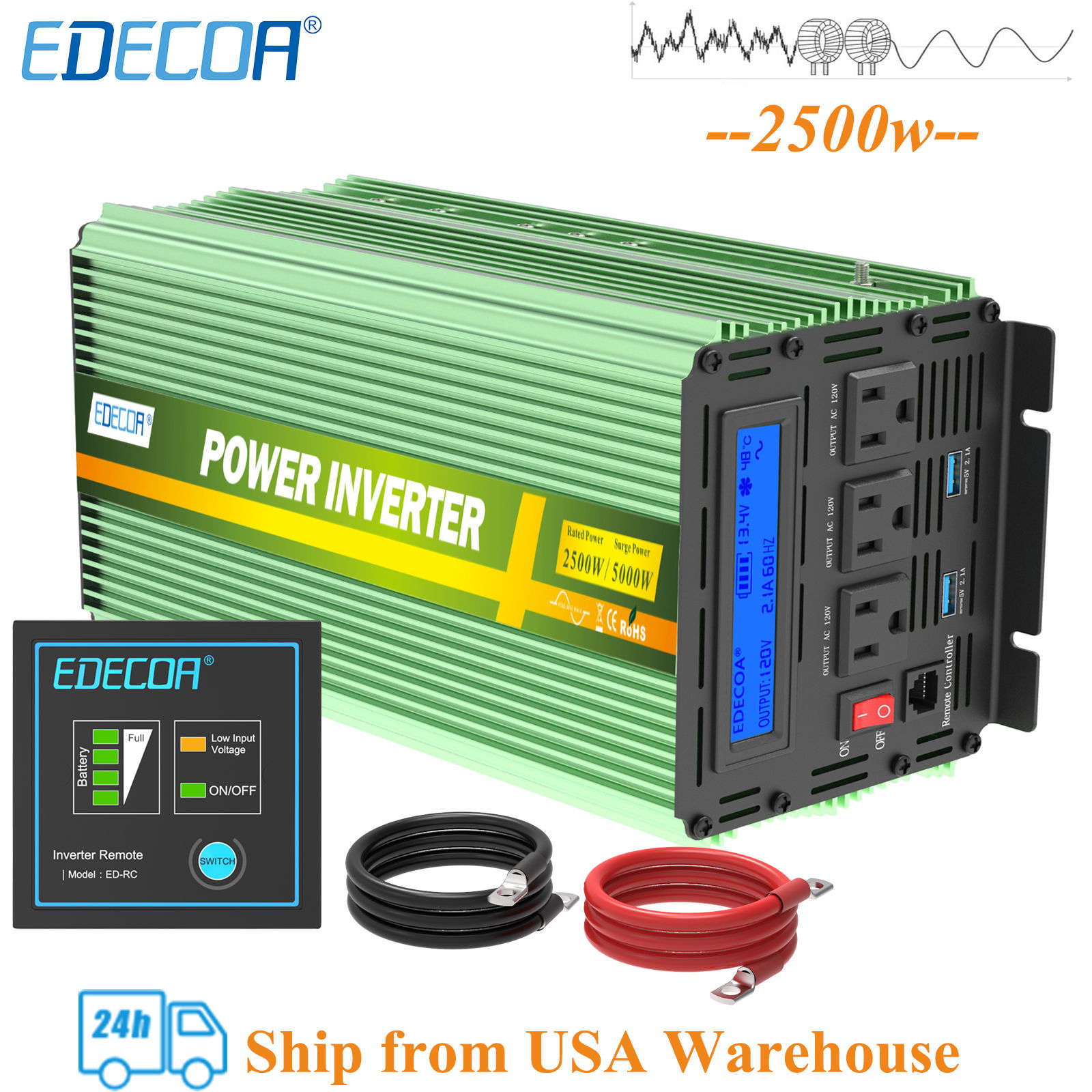 Edecoa 2500w DC 12V To AC 110V 120V 1000w 1500w 
